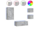 Vidaxl Parete Attrezzata A 5 Pezzi Con Illuminazione A Led In Legno Grigio Cemento