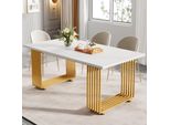 Tribesigns Tavolo Da Pranzo Moderno Per 6-8 Persone, 180 Cm, Tavolo Da Sala Da Pranzo Bianco, Tavolo Da Cucina In Legno Con Gambe In Metallo Dorato, Tavolo Da Pranzo Rettangolare