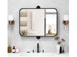 Costway 76,5 X 56 Cm Specchio Da Parete Con Cornice In Metallo Nero, Specchio Da Bagno Inclinabile Con Montaggio A Parete, Specchio Decorativo Rettangolare