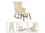 The Living Store Sedia A Dondolo Con Sgabello In Velluto Bianco Crema