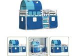 The Living Store Letto A Castello Con Tende Blu 90X190 Cm In Legno Di Pino Massiccio