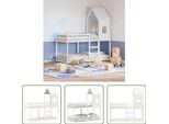 The Living Store Letto A Castello Con Tetto Bianco 80X200 Cm In Legno Di Pino Massiccio