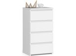 Comò Classico Bianco CL4 Con 4 Cassetti Per Elegante Organizzazione E Facile Montaggio
