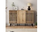 Credenza Merax 150 Cm, Cassettiera A 3 Ante E 6 Scomparti, Mobile Da Soggiorno Con Ante In Legno, Mobile Contenitore, Aspetto Legno, Naturale + Nero