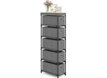 Costway Cassettiera Stretta Con 5 Cassetti, Torre Portaoggetti Sottile Con Struttura In Metallo, Piano In Legno E Maniglie A Estrazione Singola, Cassettiera Salvaspazio Grigia