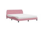 Syfax™ Letto Con Materasso Dover Rosa 160X200 Cm In Velluto