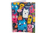 Blocco College - Punteggiato - 5 Pezzi - Little Monsters - Din A4 - 80 Fogli - 80 G - Perforato - Rilegatura A Spirale - Margine Di Correzione - Perforato