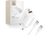 Tech-Protect Nca30 Pd 30W Qc3.0 Caricatore Usb-A / Usb-C + Cavo Usb-C / Usb-C 100Cm - Bianco