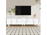 Mobile Tv Merax 180 Cm Con Gambe In Legno Massiccio, Mobile Tv Con Cassetti E Ante, Design Minimalista, Spazio Per Il Soggiorno, Bianco