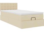 Syfax™ Struttura Letto Pouf Con Materasso Crema 80X200 Cm In Tessuto
