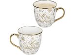 Set Di 2 Tazze Jumbo 450 Ml Merry Christmas Oro Bianco Tazza Da Tè Caffè