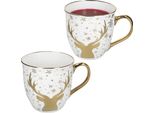 Set Di 2 Tazze Jumbo 450 Ml In Porcellana Cervo Bianco Oro Tazza Da Tè Caffè