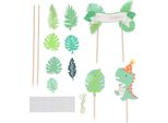 4 Set Di Cake Topper Dinosauro, Foglia Di Palma Verde, Buon Compleanno, Decorazioni Per Biglietti Inglesi, Decorazione Per Feste