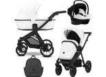 Carrozzina Kunert Brav 3In1 In Ecopelle Bianca Con Telaio Nero, Ruote In Gel E Seggiolino Auto