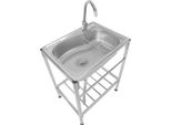 Lavello Industriale - Vasca Singola Indipendente - Acciaio Inox 304 - Miscelatore Freddo/Caldo - Ripiano - 60×45×75 Cm - Argento