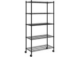 Vidaxl Scaffale A 5 Ripiani Con Rotelle 75X35X155 Cm Nero 250 Kg
