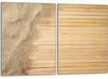 Set Di Piastre Di Copertura Per Piano Cottura 2X40X52 Cm Copertura Per Piano Cottura In Ceramica Alzatina In Vetro, Legno Sabbia