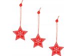 Springos 3 Pezzi, Cartellini In Legno, Decorazione Natalizia, Rosso, Cartellini Regalo (Stelle)