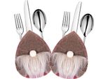 Borsa Portaposate Springos Gnomo Di Natale Con Barba, Gnomo Scandinavo, Decorazione Della Tavola, Stoviglie, Natale (Rosso, Marrone 2 Pezzi)