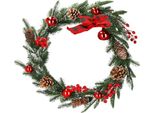 Springos Ghirlanda Natalizia Ghirlanda Decorativa 150 Cm Con Fiocco Di Neve Artificiale Basi Di Natale Bacche Di Sorbo Ghirlanda Decorativa Da Muro