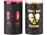 Gilde Windlicht (Led), "Feuerwehr"", Feuerwehrmannmotiv, Schriftzug, Glas, Schwarz, , 2 StüCk Wie Abgebildet, H. 18 Cm, D. 10 Cm 42160"
