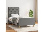 The Living Store Struttura Letto Con Testiera In Tessuto Grigio Scuro 90X190 Cm
