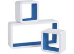 Happyment Scaffale Da Parete Cubo - Galleggiante - Blu Scuro/Bianco - Set Di 3 Mensole Da Parete - Scaffale Per Foto Camera Dei Bambini - Libreria - Legno Mdf