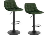 Sgabello Da Bar In Velluto Lozi - Altezza Regolabile - Con Schienale - Set Di 2 - Verde Scuro - Sgabelli Da Bar Ergonomici - Per Cucina E Bar - Altezza 59-81 Cm