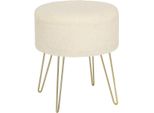 Sgabello Feri - Con Contenitore - Rotondo - Sgabello Con Contenitore - Sgabello Con Contenitore - Scatola Per Sedersi Con Coperchio - Beige - Teddy - 39X39X44 Cm