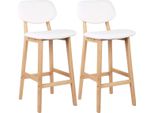 Happyment Sgabello Da Bar Riva - Set Di 2 - Con Schienale - Struttura In Legno - Sgabelli Da Bar Ergonomici - Cucina - Bianco - Altezza Seduta 65 Cm
