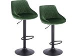 Sgabello Da Bar Di Design Herli - Schienale - Stabile - Sgabello Da Bar Ergonomico - Velluto - Altezza Seduta 60-82?Cm - Verde Scuro - Set Di 2 - Cucina E Bar - Altezza Regolabile