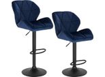 Happyment Barstool Comodo Blu - Con Schienale - Velluto - Altezza Regolabile 60-82 Cm - Ergonomico - Robusta Struttura In Acciaio - 1 Pezzo