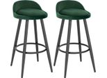Sgabello Da Bar In Velluto Bolt Edge - Verde - Con Schienale - Altezza Seduta 69 Cm - Ergonomico - Set Di 2 Pezzi