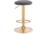Sgabello Happyment - Velluto - Sgabello Da Bar Senza Schienale - Grigio/Oro - Regolabile In Altezza - 38×61-82Cm