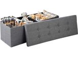Happyment Panca Contenitore Juda - Panca / Sgabello Con Spazio Di Archiviazione - Sgabello - Grigio Chiaro - Tessuto E Mdf - 110X37,5X38 Cm