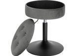 Happyment Mini Barstool - Grigio - 1 Pezzo - Sgabello Rotondo Con Vano Portaoggetti - Sgabello Da Cucina - Altezza Regolabile 49-65 Cm - Velluto - Metallo