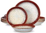 Happyment Set Di Stoviglie - 4 Persone - Porcellana - 12 Pezzi - Servizio Da Tavola - Rosso