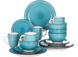 Set Da Portata - 4 Persone - 16 Pezzi - Blu - Ceramica - Piatti Da Pranzo E Piatti Piccoli