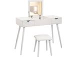 Happyment® Luxe - Tavolino Da Toilette Con Specchio - Bambini E Adulti - Tavolino Da Trucco Per Ragazze - Bianco Con 2 Cassetti E Sgabello