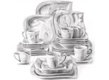 Set Da Tavola - 6 Persone - 30 Pezzi - Set In Ceramica Grigia - Piatti Da Portata E Piatti Piccoli