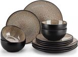 Set Da Portata Zafiro - 12 Pezzi - 4 Persone - Ceramica Marrone - Piatti Per La Cena, Piatti Fondi E Piatti Per La Colazione - Set Da Cucina Completo