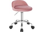 Happyment Sedia Da Lavoro Su Rotelle - Rosa - Sgabello A Sella - Sgabello Per Parrucchieri - Sgabello Girevole Senza Schienale - Ergonomico - Velluto
