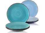 Set Da Portata Lorentino - 6 Pezzi - 6 Persone - Ceramica Blu - Piatti Per La Cena, La Colazione E I Piatti Fondi - Servizio Da Cucina