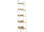Libreria Happyment Galito - 5 Livelli - Bianco - Aspetto Marmo - Ripiano A Scaletta - Legno E Metallo - 40 X 36 X 170 Cm - Incl. 4 Ganci