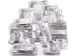 Set Da Tavola - 12 Persone - 60 Pezzi - Ceramica Marmerlook - Piatti Per La Colazione E Contorni