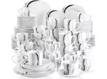 Set Da Portata - 12 Persone - 100 Pezzi - Bianco Con Strisce Nere - Ceramica - Piatti Da Portata E Piatti Piccoli