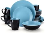 Servizio Da Tavola Santivo - 32 Pezzi - 8 Persone - Piatti Da Portata, Piatti Fondi E Piatti Da Colazione - Blu/Nero - Ceramica