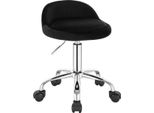 Sgabello Da Lavoro In Velluto - Sgabello A Sella - Senza Schienale - Regolabile In Altezza - Ergonomico - Nero