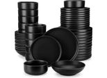 Set Da Portata Morencia - 48 Pezzi - 12 Persone - Ceramica Nera - Piatti Per La Cena, La Colazione E I Piatti Fondi - Servizio Da Cucina
