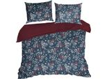 Eurofirany - Biancheria Da Letto Natalizia - Copripiumino 220 X 200 Cm - Cotone - Blu Rosso - 2X Federa 80 X 70 Cm